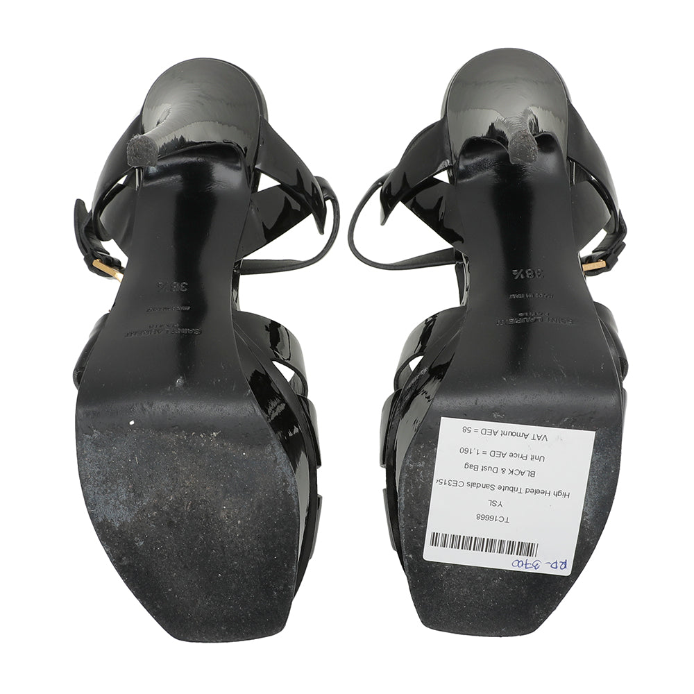 YSL Black High Heeled Tribute Sandals 38.5