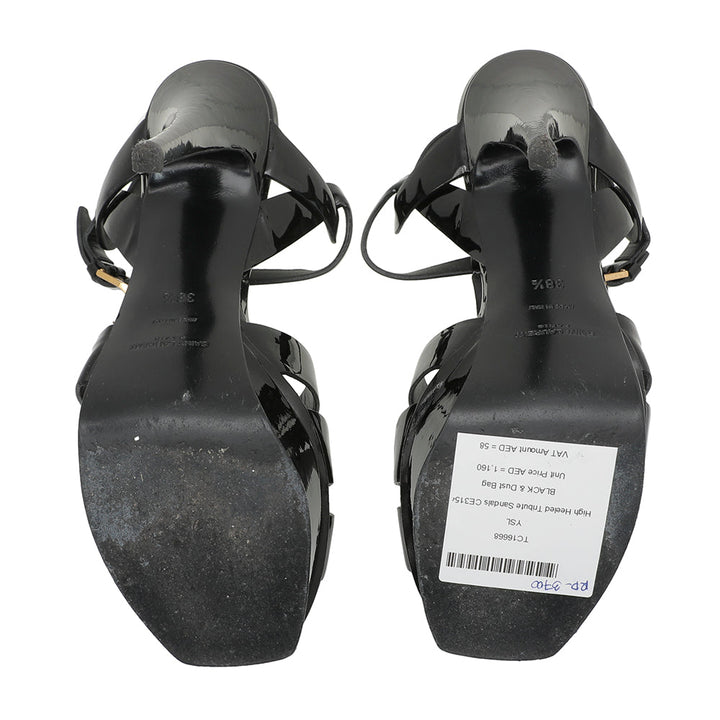 YSL Black High Heeled Tribute Sandals 38.5