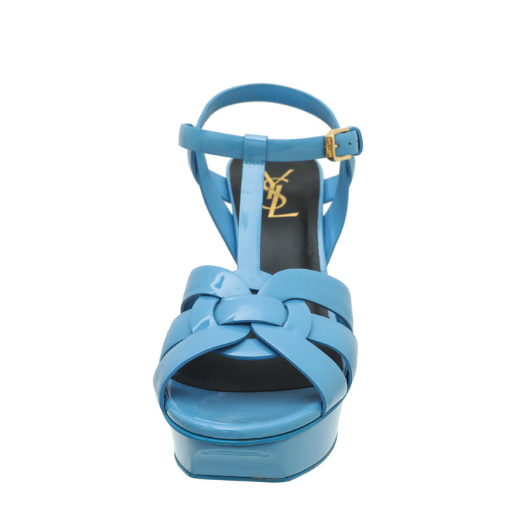 YSL Blue Mid Heel Tribute Sandals 38.5