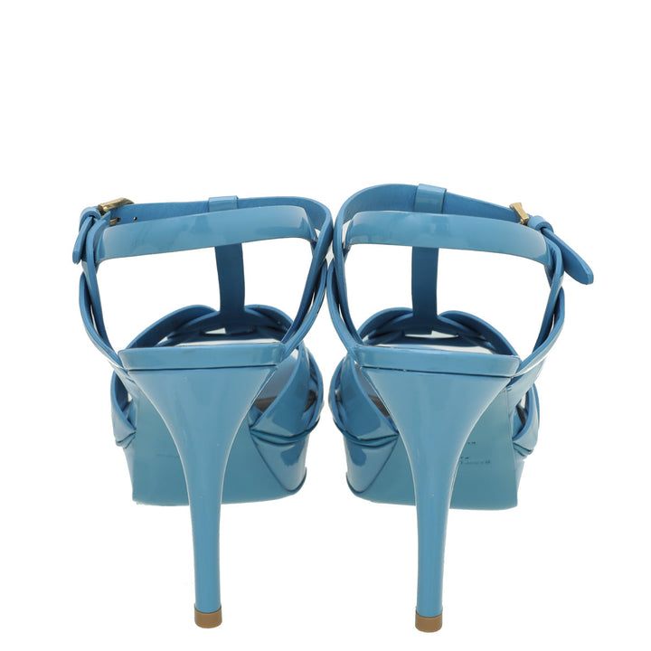 YSL Blue Mid Heel Tribute Sandals 38.5