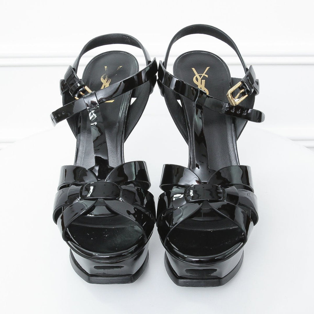 YSL Black Patent Tribute Heels 39 1-2