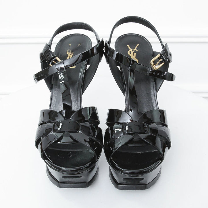 YSL Black Patent Tribute Heels 39 1-2