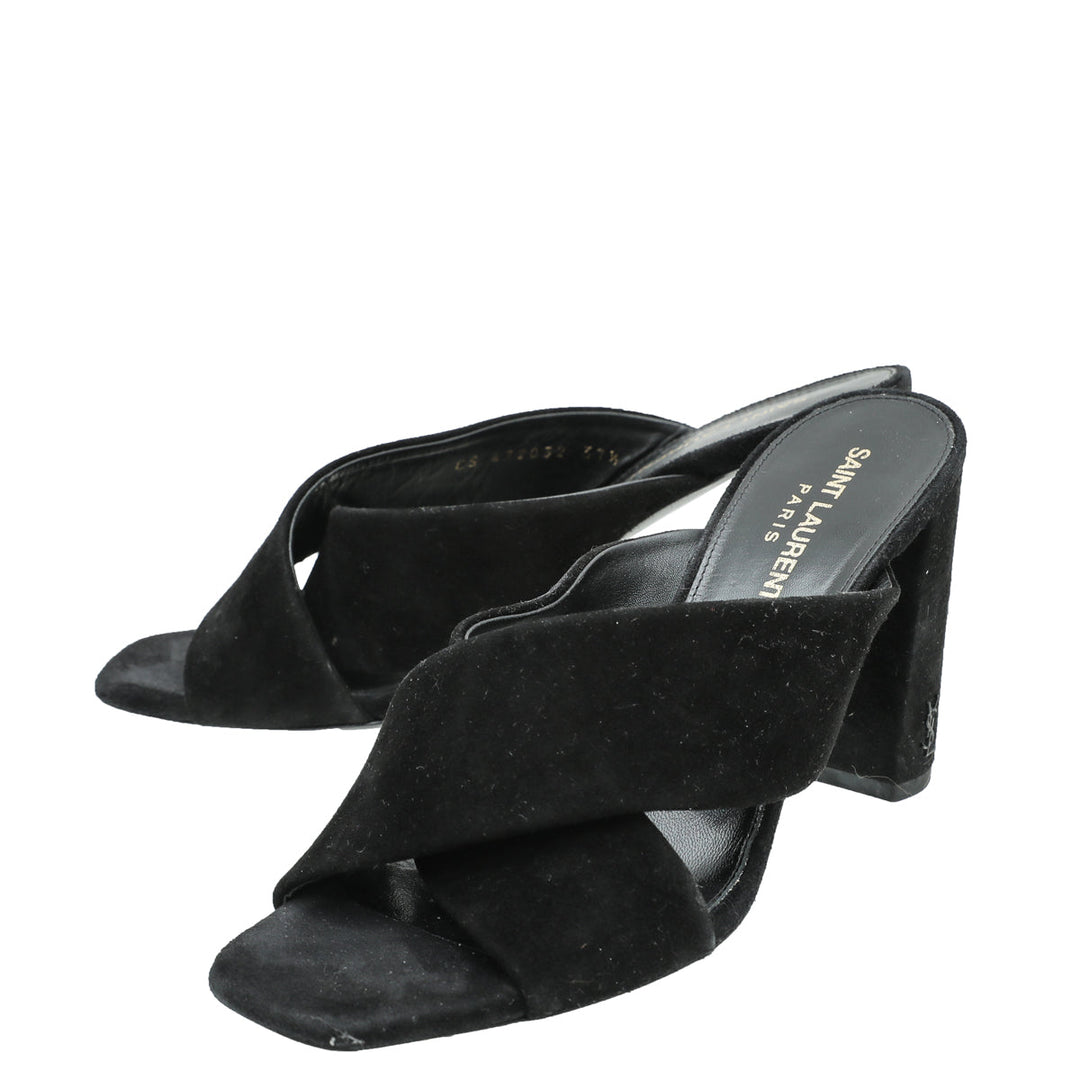 YSL Black Suede Loulou Mules 37.5