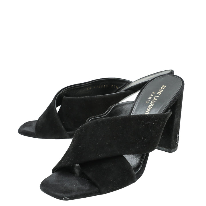 YSL Black Suede Loulou Mules 37.5
