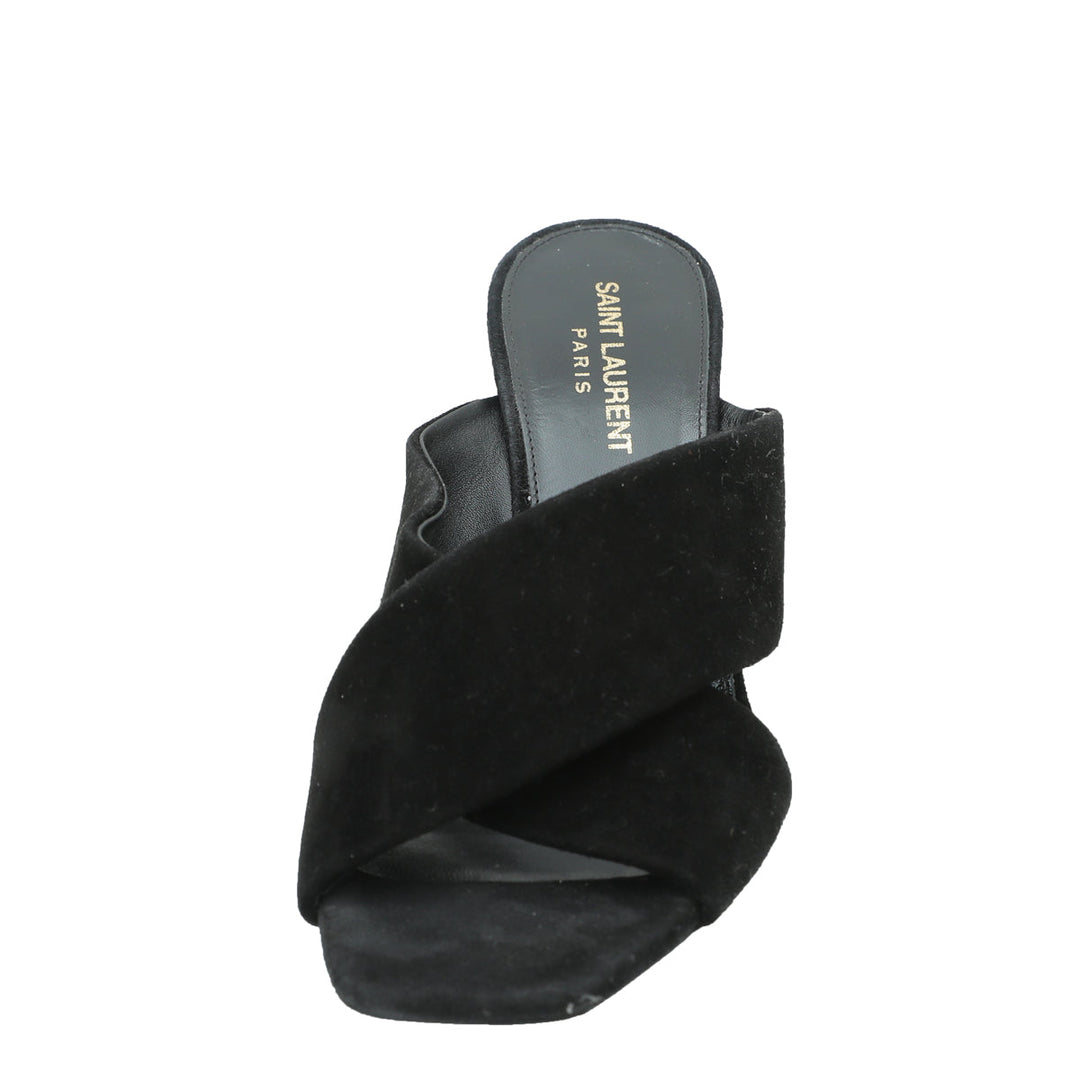 YSL Black Suede Loulou Mules 37.5