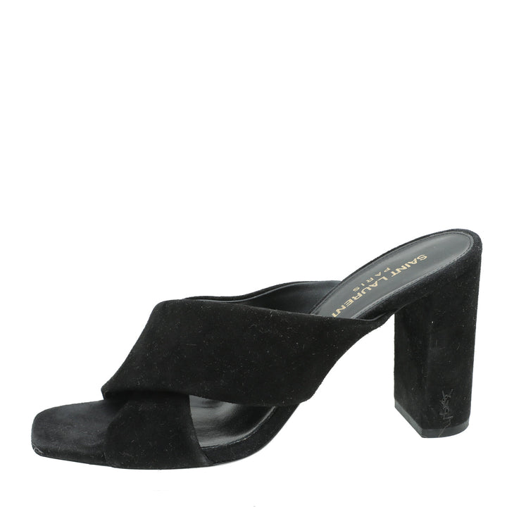 YSL Black Suede Loulou Mules 37.5