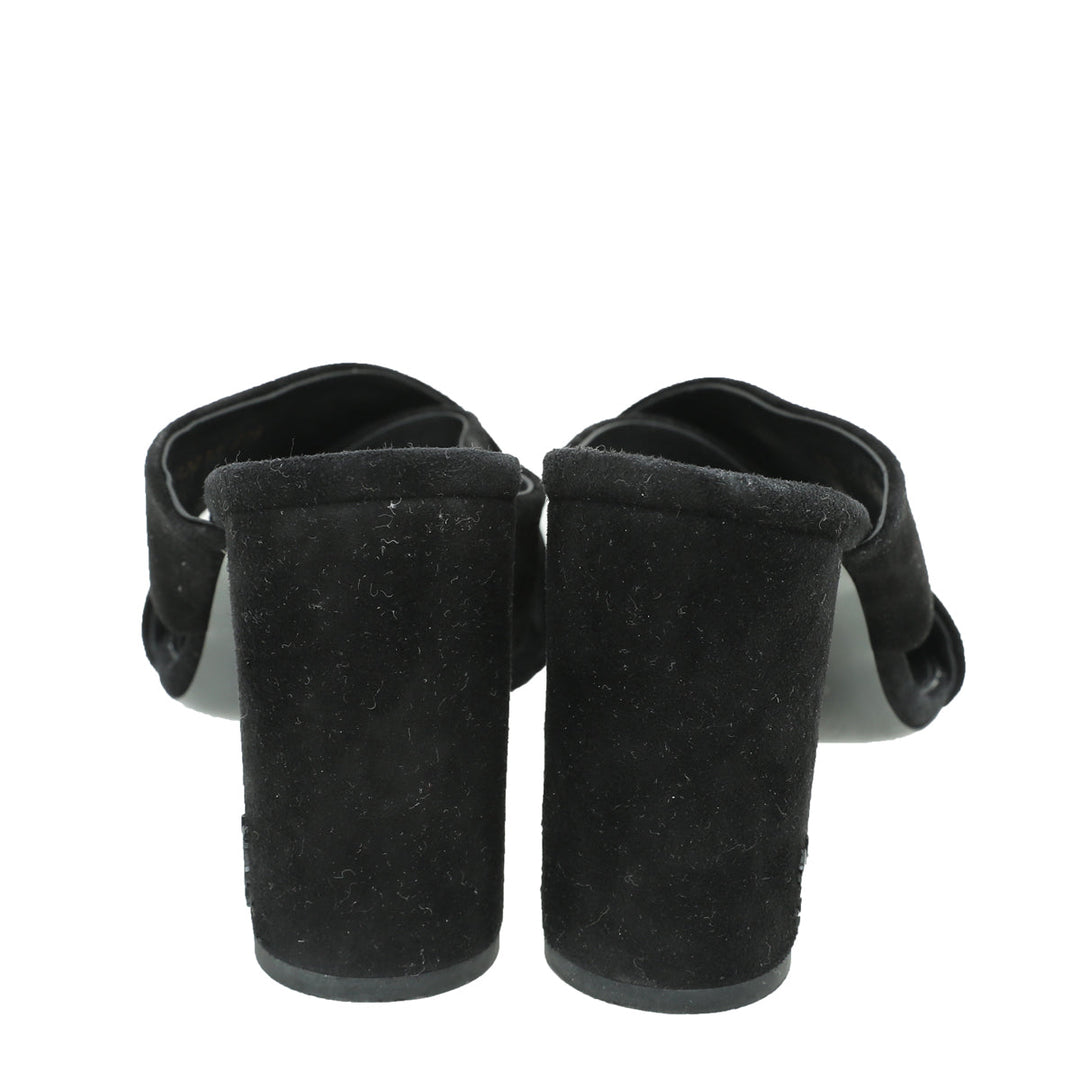 YSL Black Suede Loulou Mules 37.5