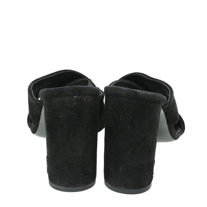 YSL Black Suede Loulou Mules 37.5
