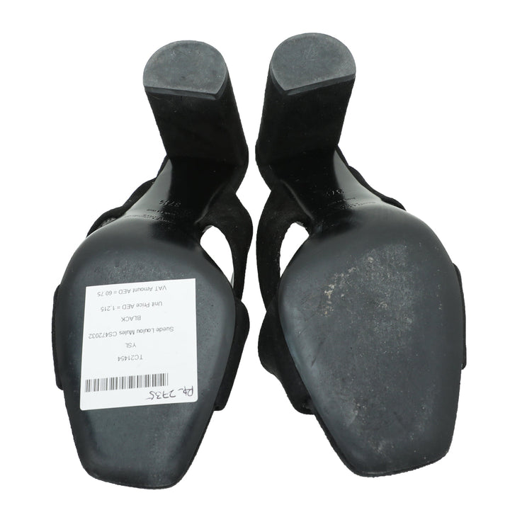 YSL Black Suede Loulou Mules 37.5