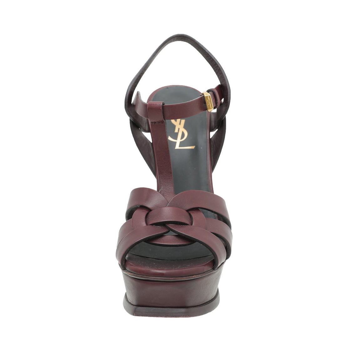YSL Burgundy Tribute Sandals 36