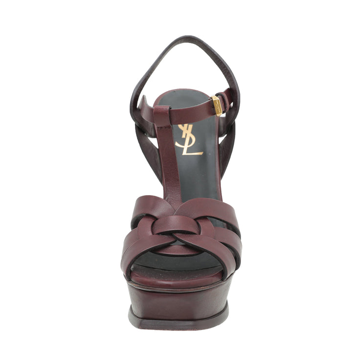 YSL Burgundy Tribute Sandals 36