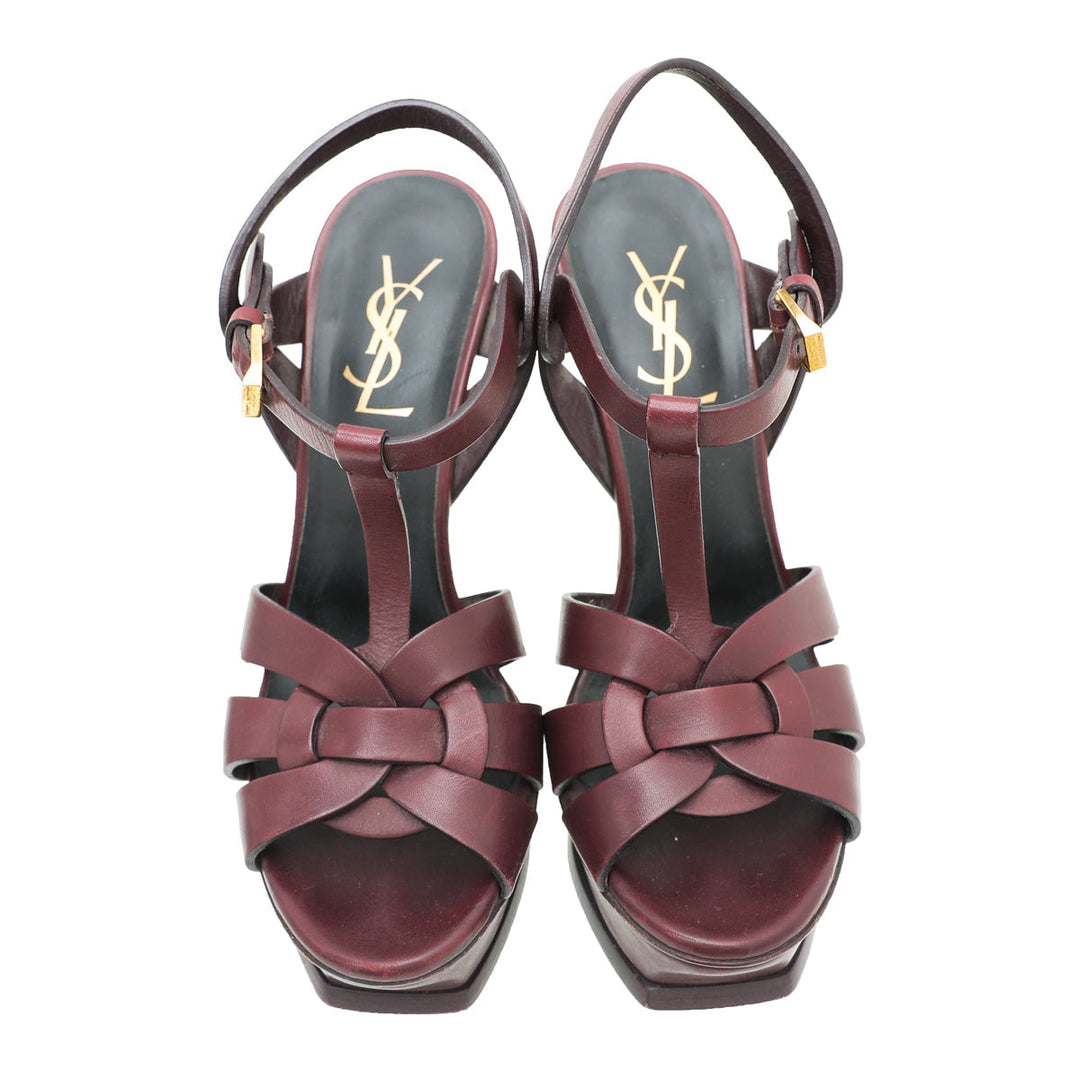YSL Burgundy Tribute Sandals 36