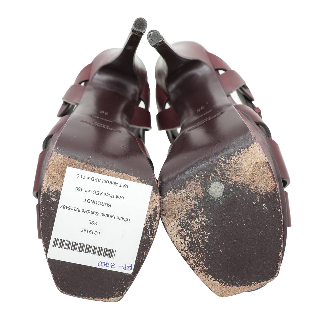 YSL Burgundy Tribute Sandals 36