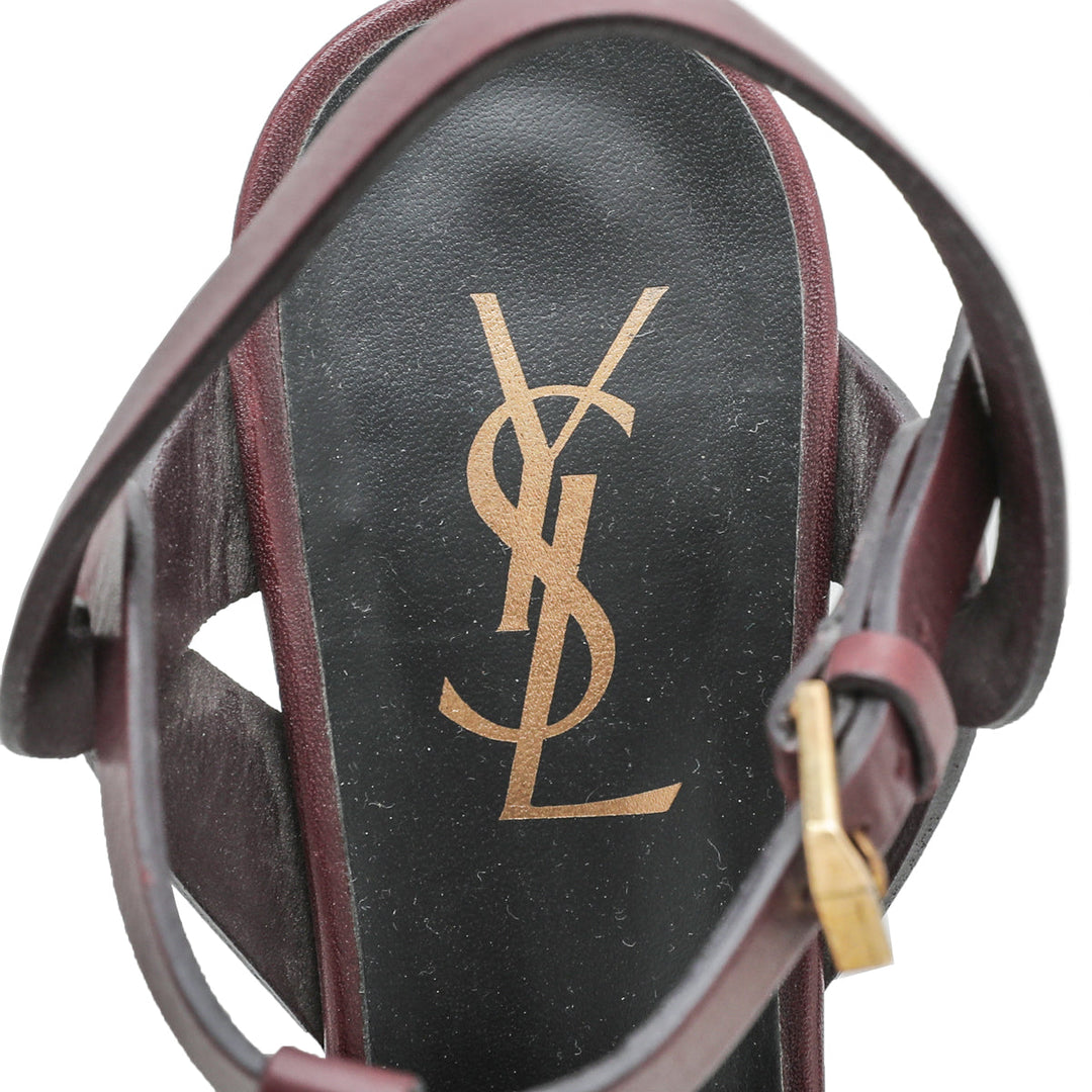 YSL Burgundy Tribute Sandals 36
