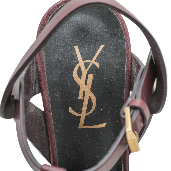 YSL Burgundy Tribute Sandals 36