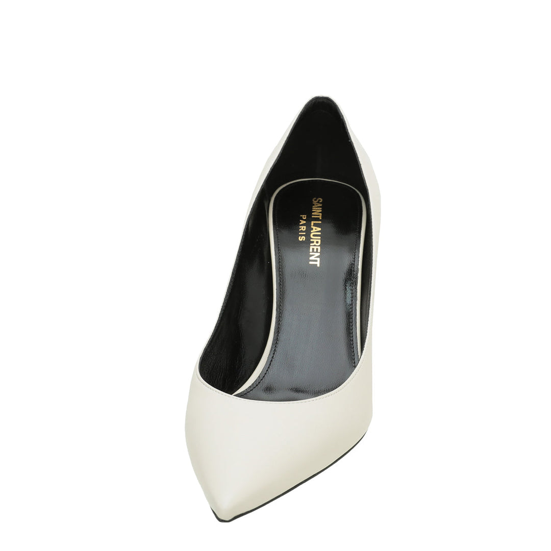 YSL White Pearl Zeo 85 Pumps 38.5