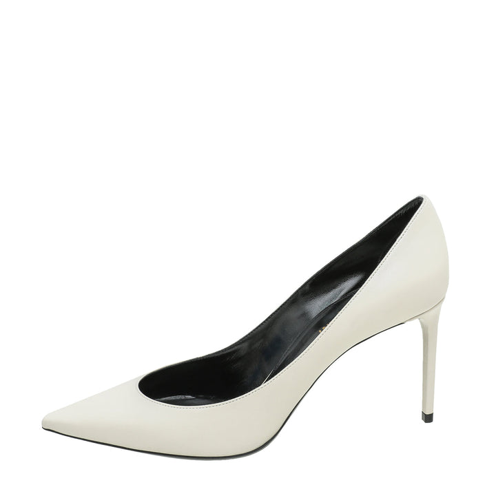YSL White Pearl Zeo 85 Pumps 38.5