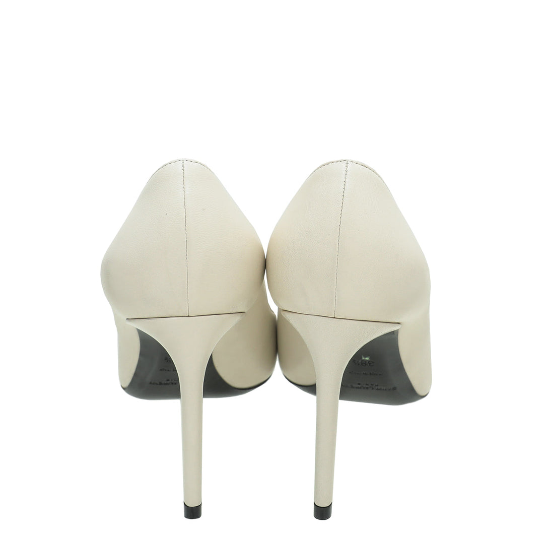 YSL White Pearl Zeo 85 Pumps 38.5