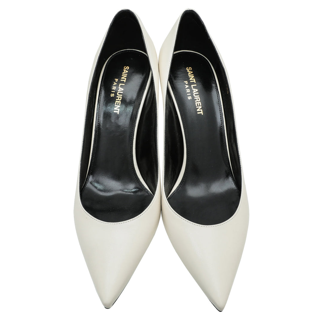 YSL White Pearl Zeo 85 Pumps 38.5