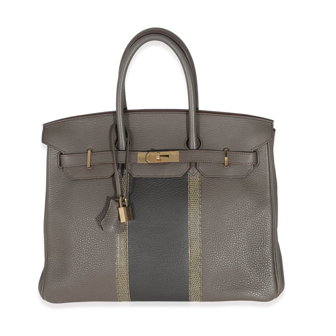 Hermes Birkin 35 Étain Clemence Graphite Gris Fonce Lizard Club