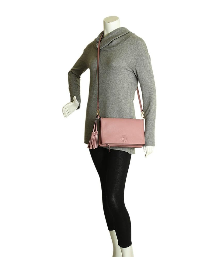 Tory Burch Thea Fold Pink Leather Crossbody Bag