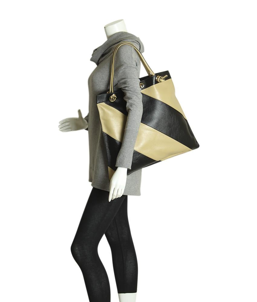 G*G 576464 Zumi Black & Beige Striped Leather Tote Bag