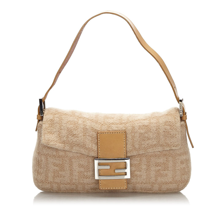 Pre-Loved Fendi Brown Beige Wool Fabric Zucca Mamma Baguette Italy