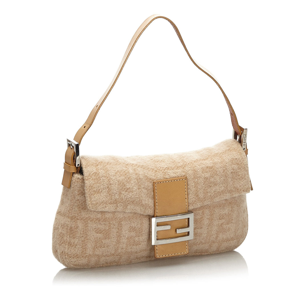 Pre-Loved Fendi Brown Beige Wool Fabric Zucca Mamma Baguette Italy