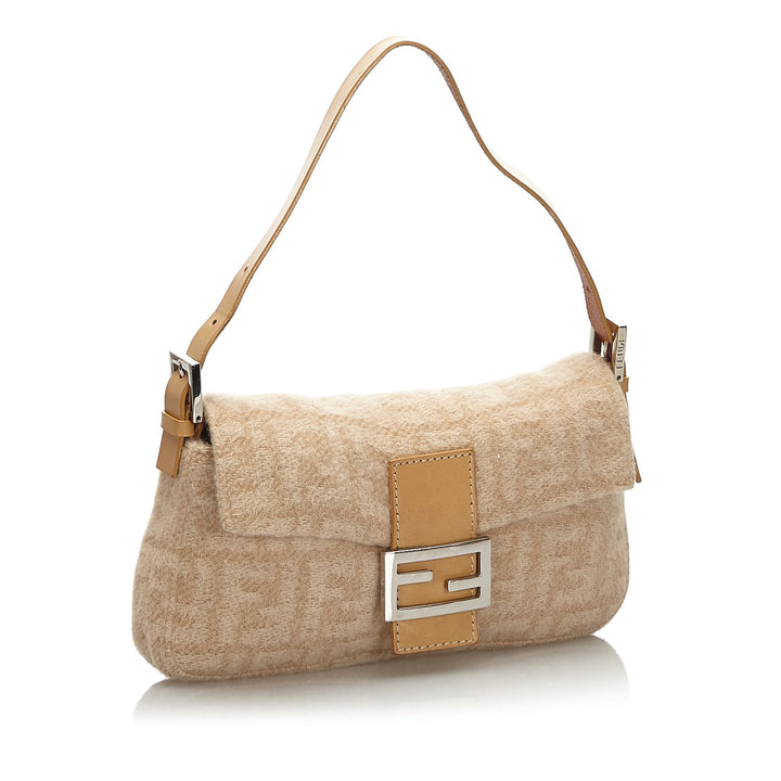 Pre-Loved Fendi Brown Beige Wool Fabric Zucca Mamma Baguette Italy