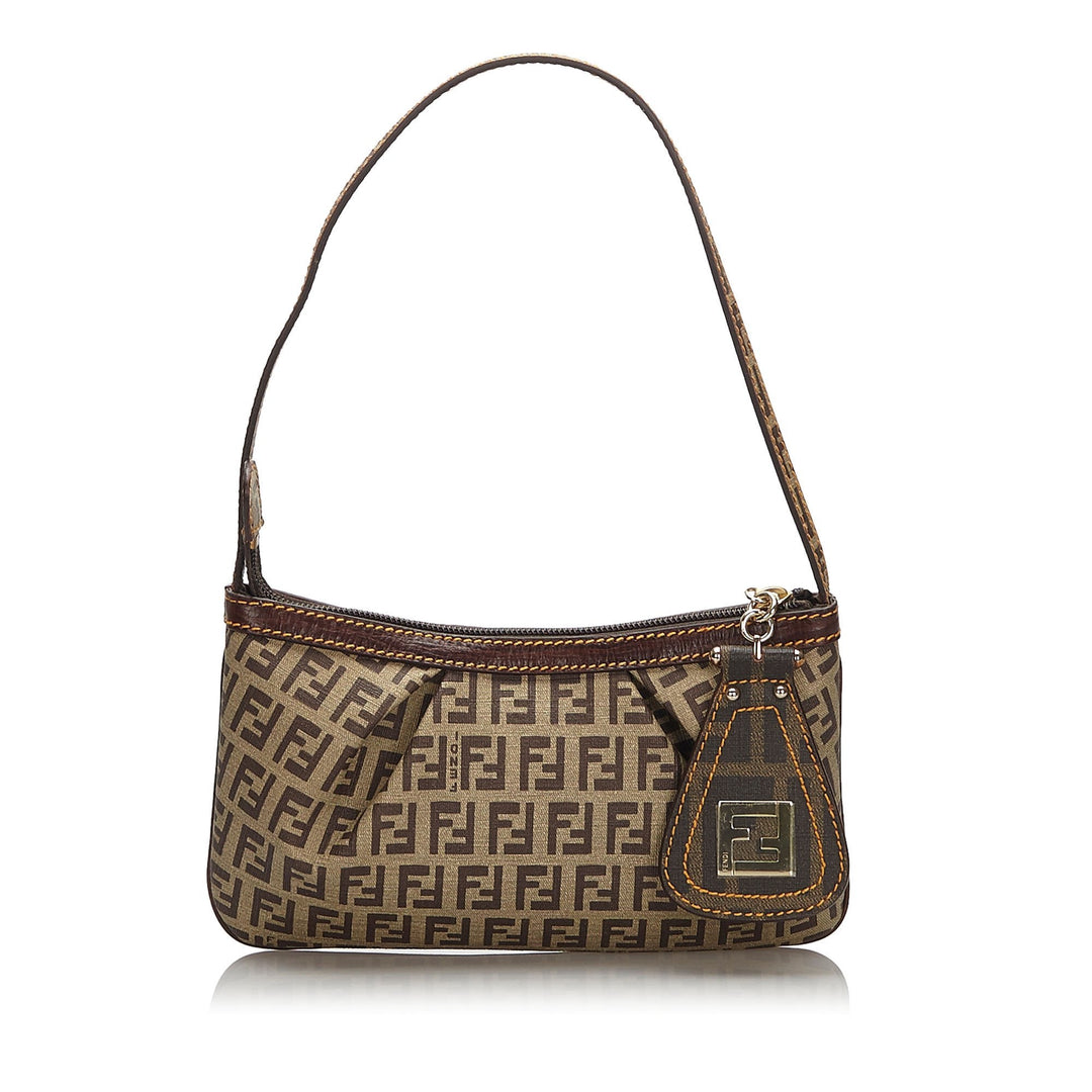 Pre-Loved Fendi Brown Beige Coated Canvas Fabric Zucchino Baguette Italy