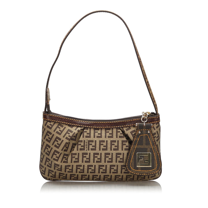 Pre-Loved Fendi Brown Beige Coated Canvas Fabric Zucchino Baguette Italy