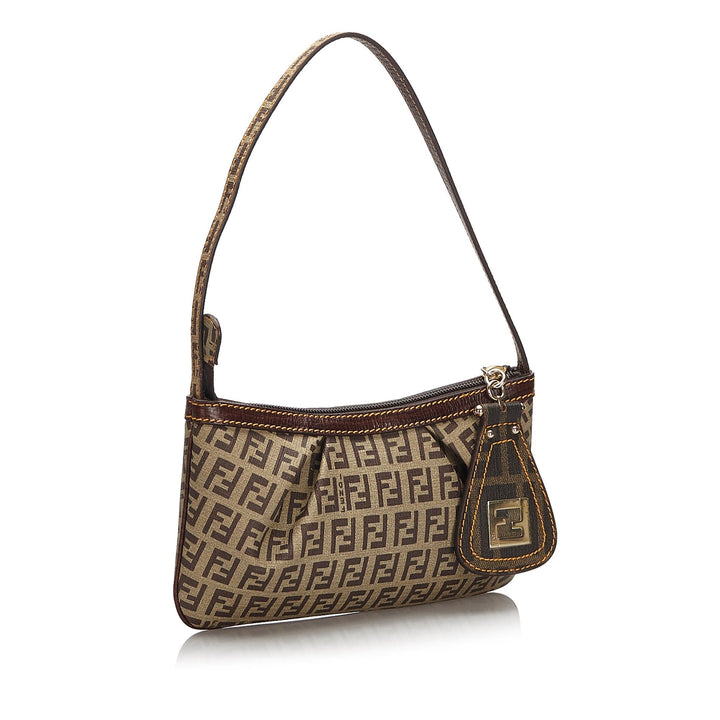 Pre-Loved Fendi Brown Beige Coated Canvas Fabric Zucchino Baguette Italy