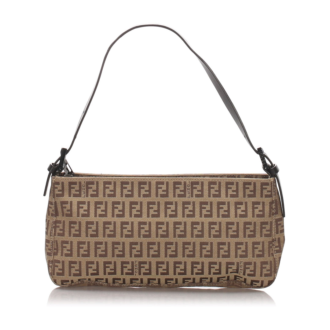Pre-Loved Fendi Brown Beige Canvas Fabric Zucchino Baguette Italy