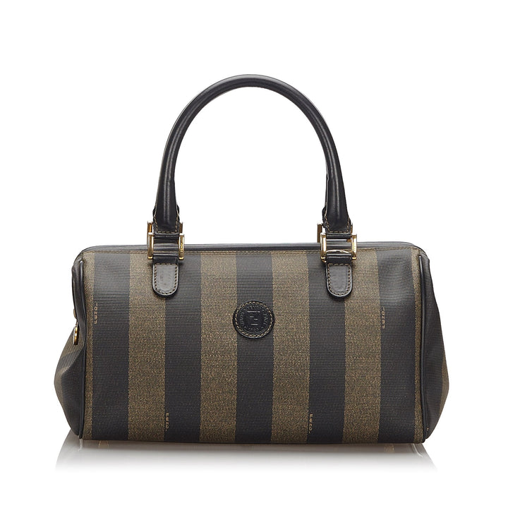 Pre-Loved Fendi Brown PVC Plastic Pequin Mini Boston Bag Italy