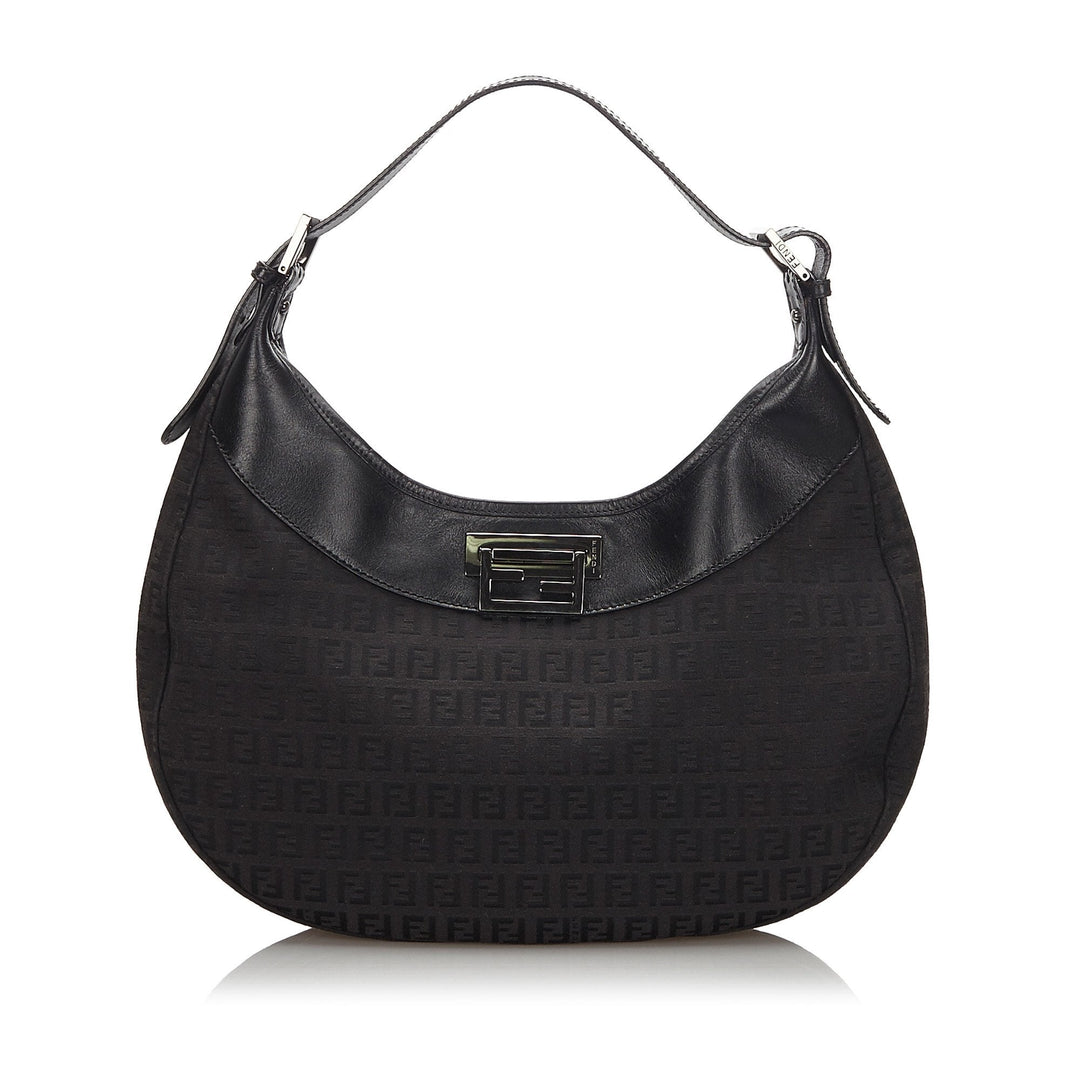 Pre-Loved Fendi Black Canvas Fabric Zucchino Shoulder Bag Italy