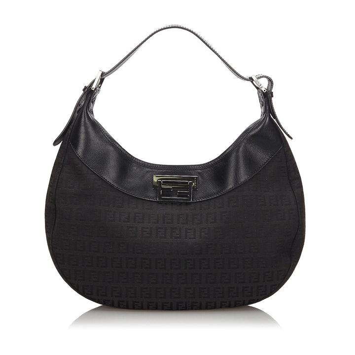 Pre-Loved Fendi Black Canvas Fabric Zucchino Shoulder Bag Italy