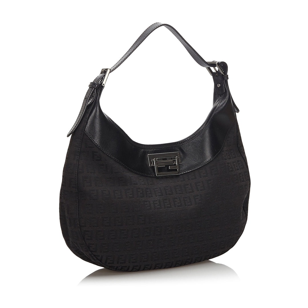 Pre-Loved Fendi Black Canvas Fabric Zucchino Shoulder Bag Italy