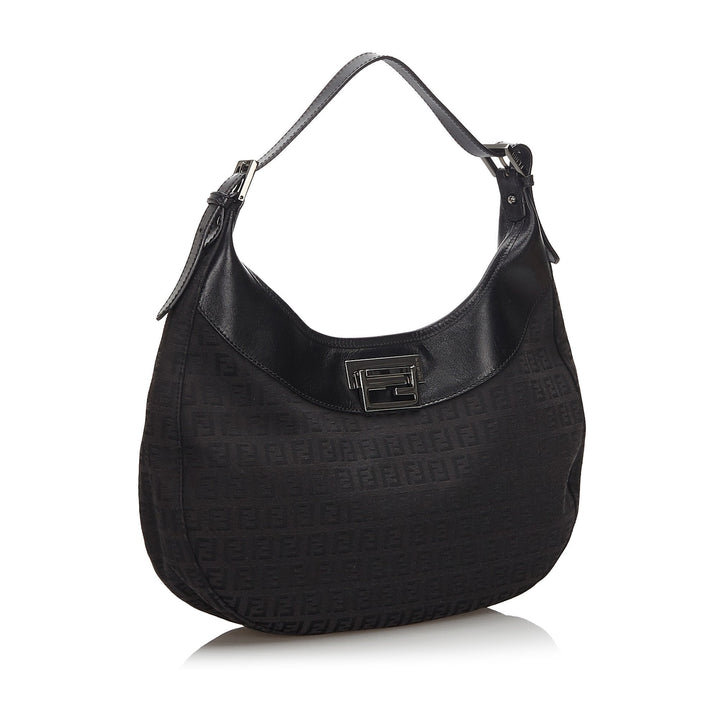 Pre-Loved Fendi Black Canvas Fabric Zucchino Shoulder Bag Italy