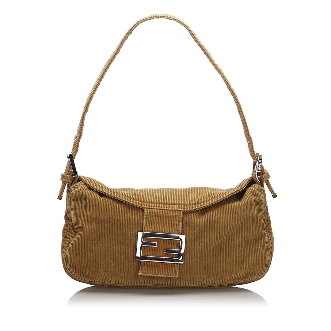 Pre-Loved Fendi Brown Light Corduroy Fabric Shoulder Bag Italy