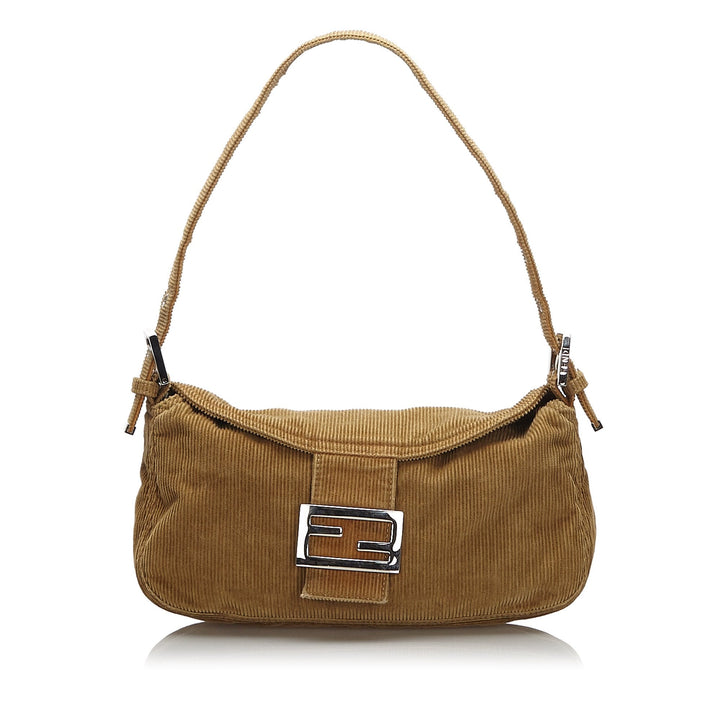 Pre-Loved Fendi Brown Light Corduroy Fabric Shoulder Bag Italy