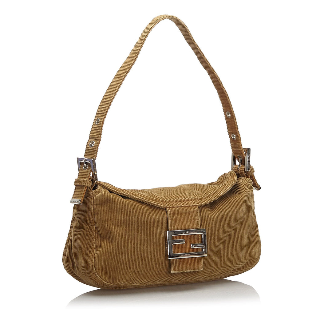 Pre-Loved Fendi Brown Light Corduroy Fabric Shoulder Bag Italy