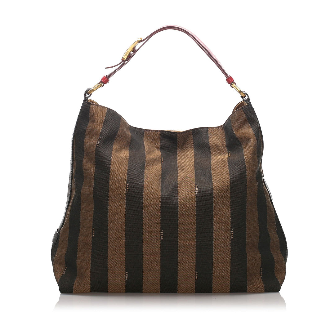 Pre-Loved Fendi Brown Nylon Fabric Pequin Shoulder Bag Italy