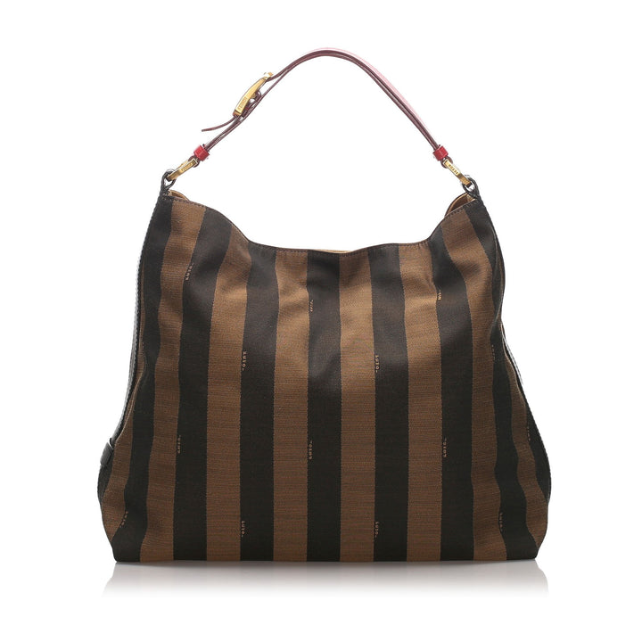 Pre-Loved Fendi Brown Nylon Fabric Pequin Shoulder Bag Italy