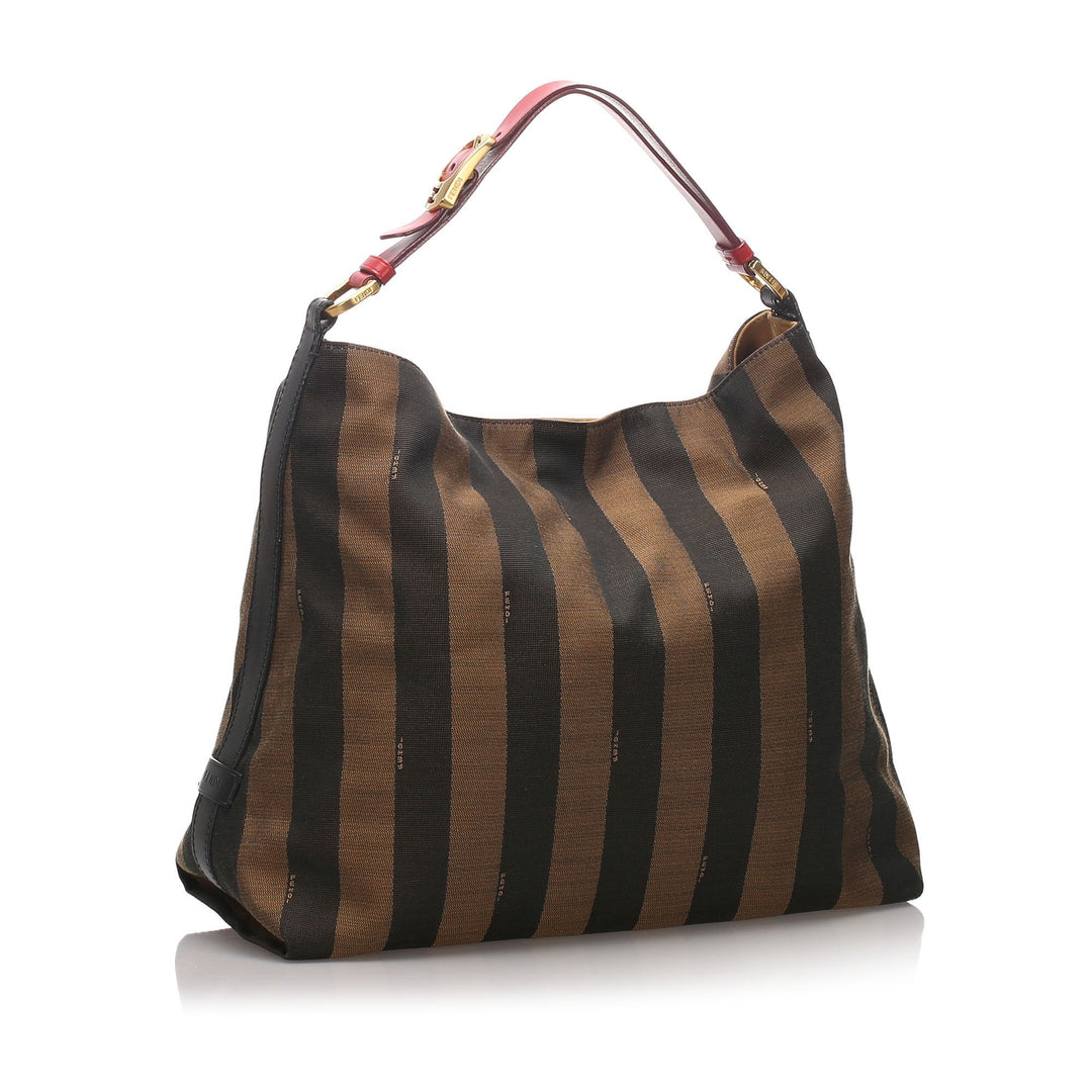 Pre-Loved Fendi Brown Nylon Fabric Pequin Shoulder Bag Italy
