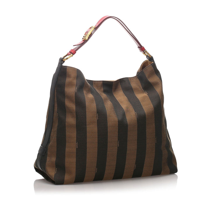 Pre-Loved Fendi Brown Nylon Fabric Pequin Shoulder Bag Italy
