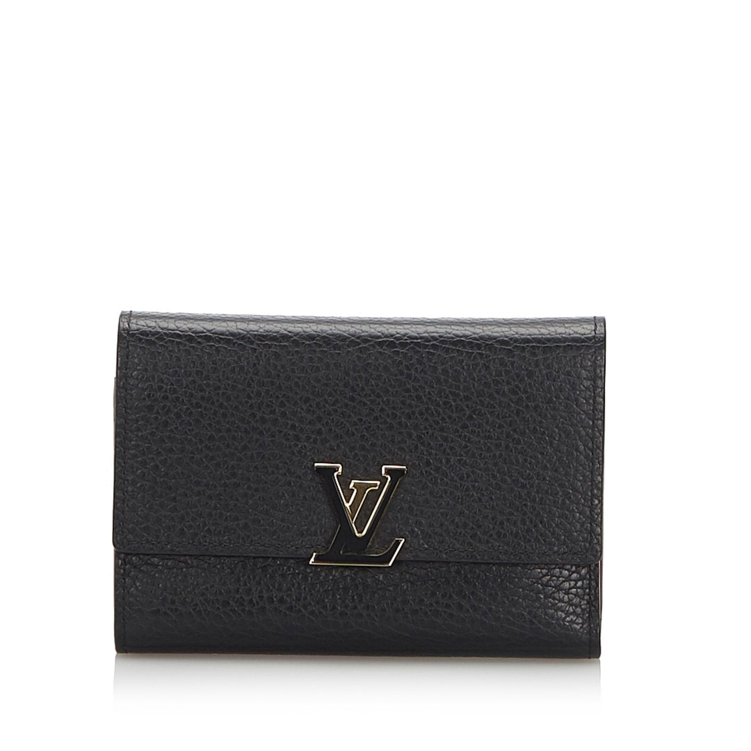 Pre-Loved Louis Vuitton Black Calf Leather Taurillon Capucines Wallet France