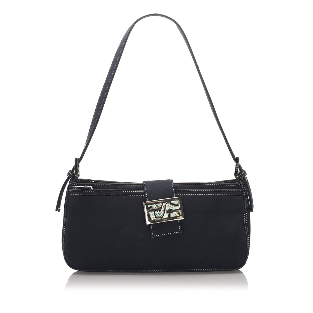 Pre-Loved Fendi Black Canvas Fabric Baguette Italy