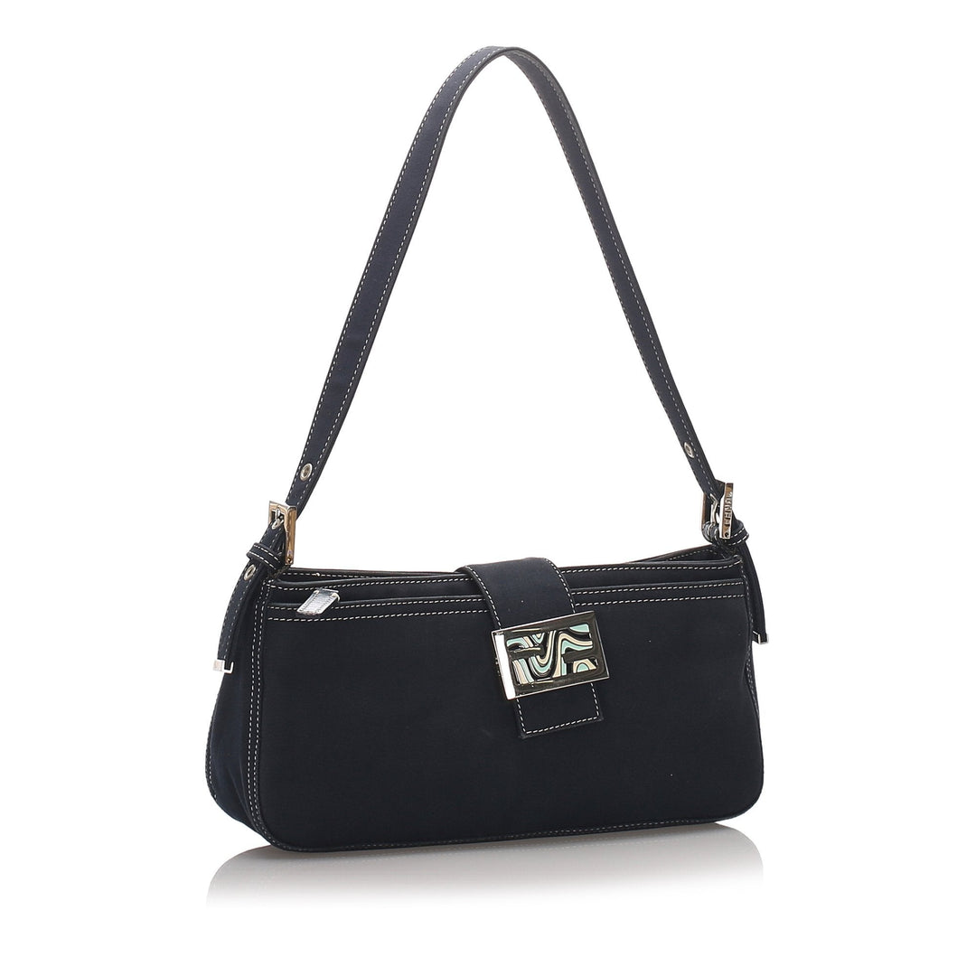 Pre-Loved Fendi Black Canvas Fabric Baguette Italy