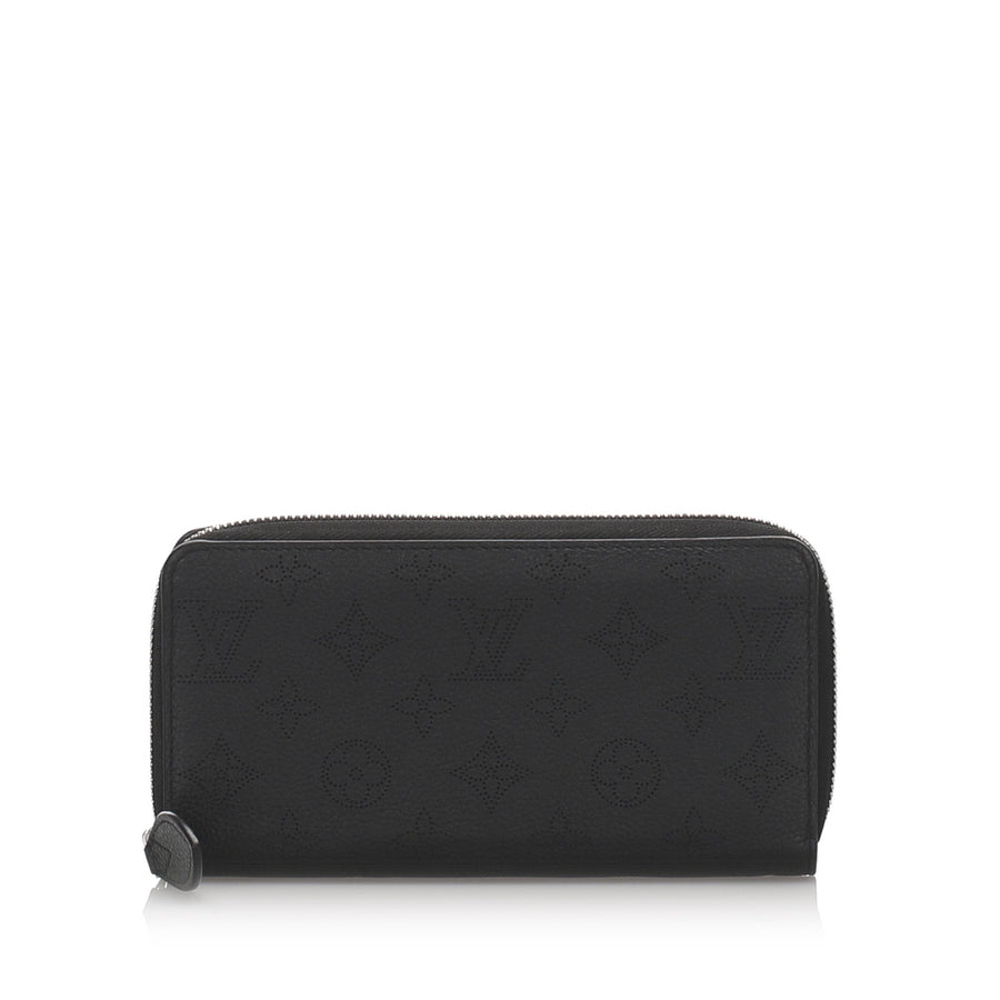 Pre-Loved Louis Vuitton Black Calf Leather Mahina Zippy Wallet France