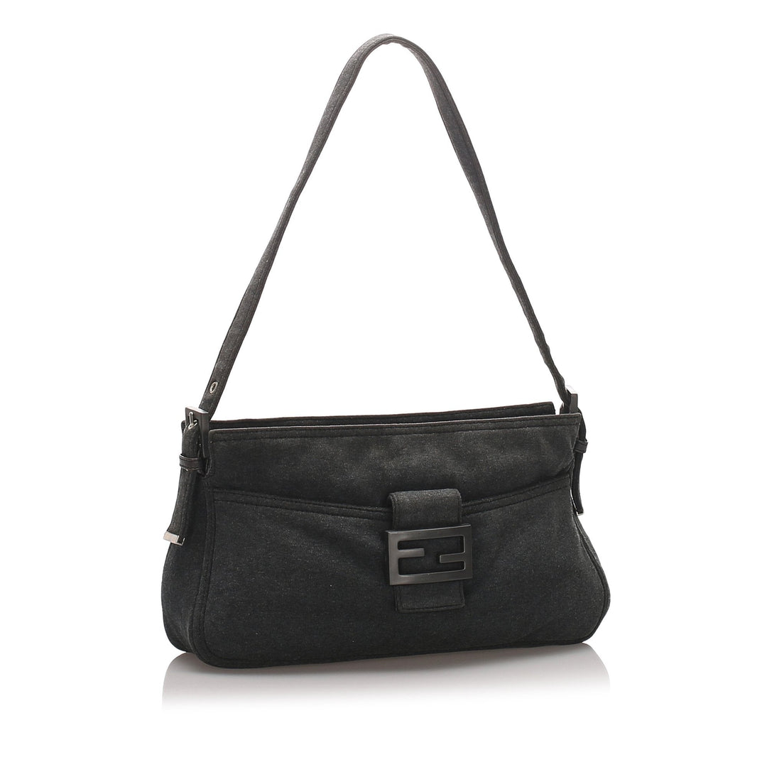 Pre-Loved Fendi Gray Dark Cotton Fabric Baguette Italy
